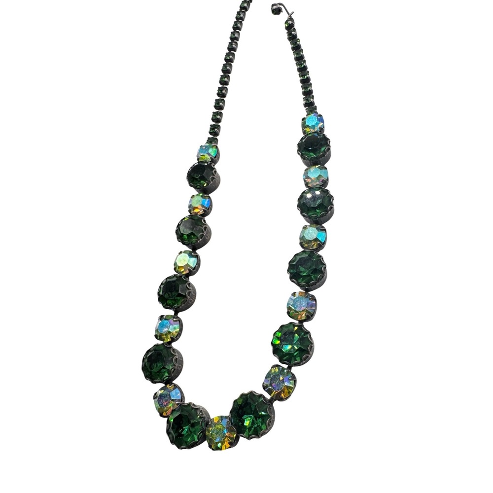Striking mix of deep emerald green chatons Georgian inspired riviere design EUC